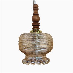 Mid-Century Glass and Wood Pendant Lamp, 1960s