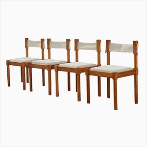 Chaises en Pin et Toile, Danemark, 1970s, Set de 4