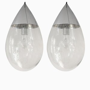 Lámparas colgantes alemanas Mid-Century de vidrio de Glashütte Limburg. Juego de 2
