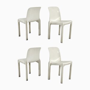Weiße Selene Stühle von Vico Magistretti für Artemide, 1970er, 4er Set