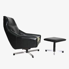 Silla giratoria italiana Mid Century y otomana, años 50