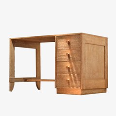 Schreibtisch aus bleihaltiger Eiche & Kupfer von Jacques Adnet