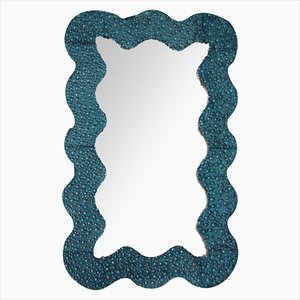 Grand Miroir Ondulé en Verre Murano Texturé Bleu Turquoise