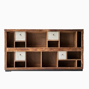 Industrial Wooden Shelf with Four Drawers and Shelves