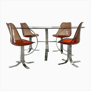 Tavolo da pranzo Space Age con 4 sedie, Francia, anni '70, set di 5