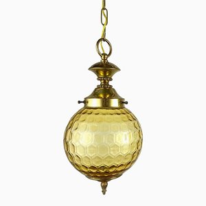 Vintage Ceiling Lamp in Gilt Brass and Textured Glass, Belgium, 1980s