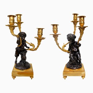 French Gilt Candleholder in Bronze, Set of 2