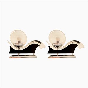 Metal and Blown Glass Wall Lights, Italy, 1970s, Set of 2