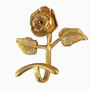 Mid-Century French Rose Flower Hook in Gilded Brass, 1950s