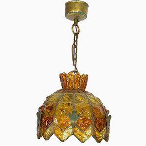 Brutalistischer Kronleuchter aus gehämmertem Glas von Longobard, Italien, 1970er