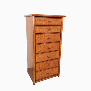 Vintage Weekly Chiffonier Chest of Drawers in Rattan, Wood and Canework, 1960s
