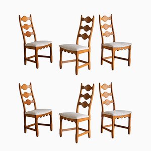 Dining Chairs in Oak and Ivory Bouclé by Henning Kjærnulf, Denmark, 1960s, Set of 6