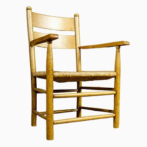 Oak Chair with Wicker Seat, 1950s