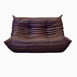Vintage Togo Chocolate Brown Leather 2-Seat Sofa by Michel Ducaroy for Ligne Roset, 1980s