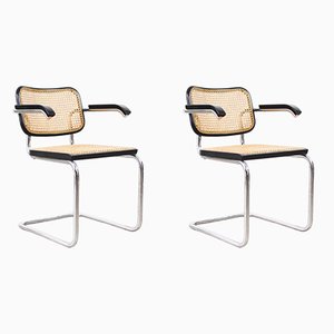 B32 Cesca Chairs with Armrests by Marcel Breuer for Gavina, 1960s, Set of 2