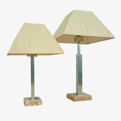 Marble & Steel Lamps by Maison Jansen, Set of 2