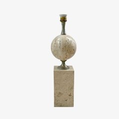 Mid Century Travertine Marble Lamp from Barbier