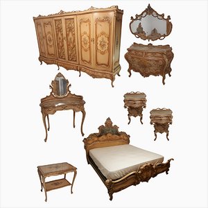 Venezianisches Barock Schlafzimmer Set aus handgeschnitztem und bemaltem Holz, Mitte 18. Jh., 8 . Set