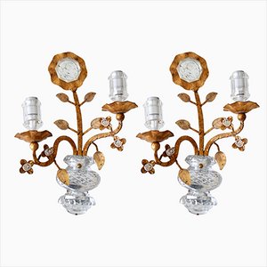 Italian Crystal and Gilt Metal Sconces from Banci Firenze, Italy, 1960s, Set of 2