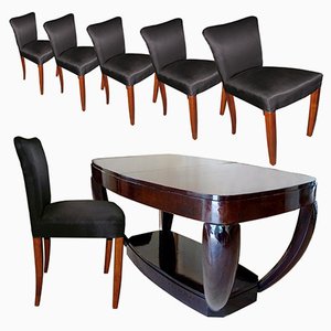 Art Deco Dining Table and Chairs by Hubert Martin et Ploquin for Marber, 1930s, Set of 7