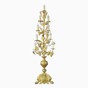 Candelabro francés electrificado de latón dorado y bronce