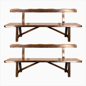 Benches in Massive Elm by Olavi Haninnen, Set of 2