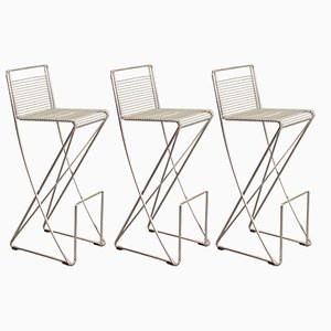 Kreuzschwinger Bar Stools in Chromed Steel by Till Behrens for Schlubach, Germany, 1980s, Set of 3