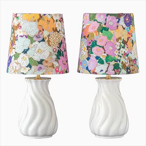 Vintage Royal Delft White Table Lamps & House of Hackney Lampshades, Set of 2