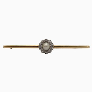 Gold Brooch with Pearl and White Sapphires, Sweden, 1920s