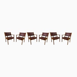 PJ412 Leather Armchairs by Ole Wanscher for Poul Jeppesen, 1970s, Set of 6