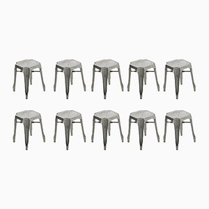 Industrial Iron Stools, Set of 10
