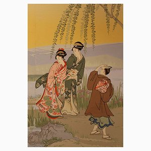 Zuber, Japanische Gartenlandschaft, 1890er, Papier, Gerahmt