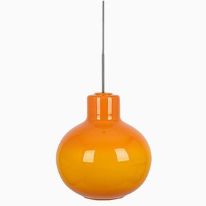 Grande Lampe à Suspension Boule Opale Orange attribuée à Doria, Allemagne, 1970s