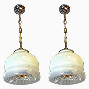 Handbemalte Glas Hängelampen im Stil von Mazzega, 1960er, 2er Set