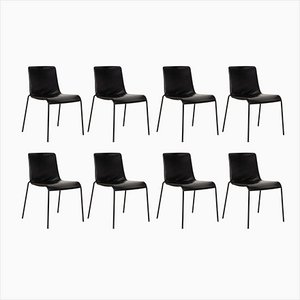 Sedie Liz 1300 in pelle nera di Walter Knoll / Wilhelm Knoll, set di 8