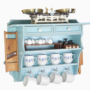 Mensole da cucina rustiche in abete azzurro, Ex Cecoslovacchia, anni '20, set di 14