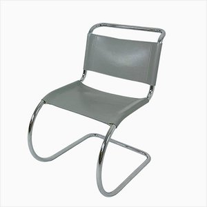 Sedia MR10 in pelle grigia di Ludwig Mies Van Der Rohe, anni '80