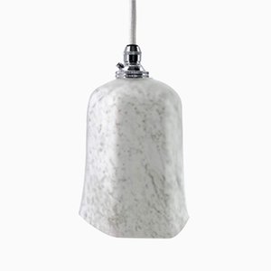 Art Deco Adjustable Pendant Light in Thick Glass with Gray-Green Veins, Marble & Alabaster