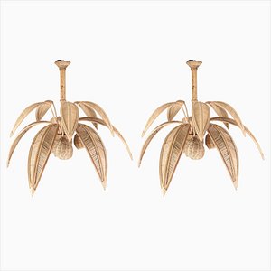 Palm Tree Ceiling Light in Rattan, 1990s, Set of 2