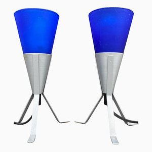 Vintage VNTG Rocket Lampen aus blauem Glas, 1980er, 2er Set