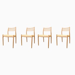 Model 78 Dining Chairs in Oak and Wicker by Niels J. Møller for J.L. Møller, 1960s, Set of 4