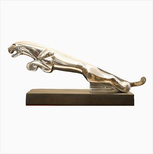 Art Deco Silberne Bronze Jaguar Auto Ornament