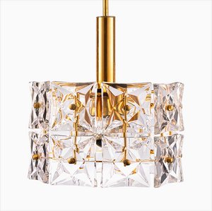 Lampadario placcato in oro con 18 cristalli sfaccettati di Kinkeldey, Germania, anni '60