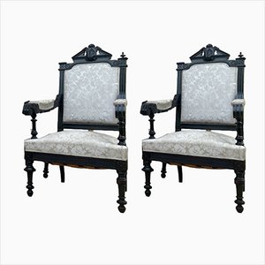 Alphonsine Armchairs in Ebonized Wood, 1900s, Set of 2