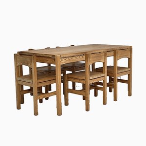 Tavolo da pranzo in legno e sedie attribuiti a Ilmar Tapiovaara per Laukaan Puu, set di 6