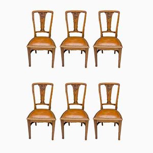 Art Nouveau Leather Dining Chairs attributed to Gauthier-Poinsignon & Cie, 1890s, Set of 6