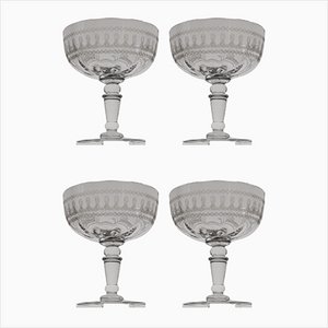 Copas de champán vintage de cristal grabadas, años 20. Juego de 7