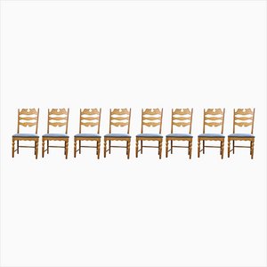 Danish Razorblade Highback Chairs in Light Oak by Henning Kjærnulf, 1960s, Set of 8