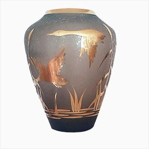 Etched Glass Vase with Gilt Decoration and Rim by Alfred Taube for Füge & Taube, 1960s
