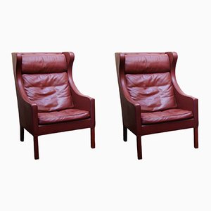 Set of Wingback Chairs in Leather by Børge Mogensen, 1964